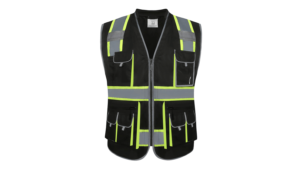 KSafety 10 Pockets Hi-Vis Zipper Front Black Safety Vest
